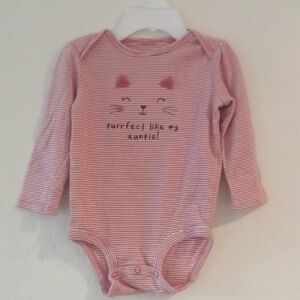 Carter's Striped Pink Baby Onesie with Cat Design Size 12 Months